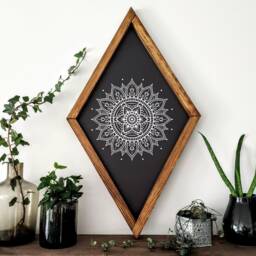 Diamond Mandala Wooden Wall Art Bohemian Decor - 23x13 - thumbnail 2
