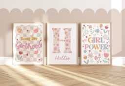 Set Of 3 Personalised Pastel Prints, Flower Retro Checkered Long Live Girlhood, Wildflower Girl Bedroom Decor, Teen Art Prints - thumbnail 1