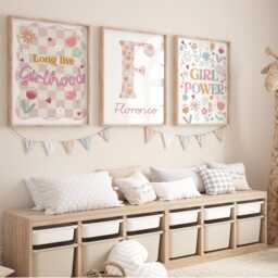 Set Of 3 Personalised Pastel Prints, Flower Retro Checkered Long Live Girlhood, Wildflower Girl Bedroom Decor, Teen Art Prints - thumbnail 3
