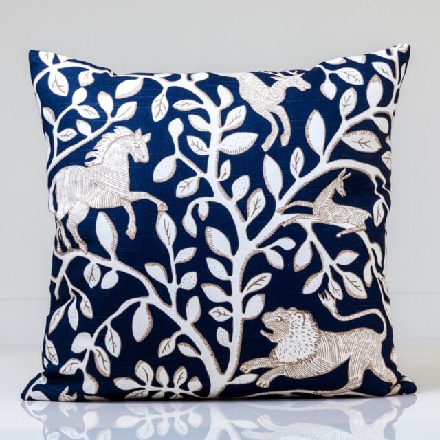 Robert Allen Animal Print Pillow Cover, Blue White Cotton Linen - image 1