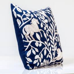 Robert Allen Animal Print Pillow Cover, Blue White Cotton Linen - thumbnail 2