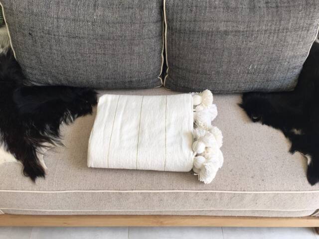 Moroccan Pom Blanket, Bohemian Cotton Handmade Berber Bed Spread, Cover, Handwoven Blanket - image 1