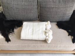 Moroccan Pom Blanket, Bohemian Cotton Handmade Berber Bed Spread, Cover, Handwoven Blanket - thumbnail 1
