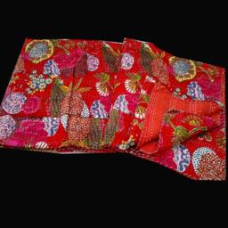 Red Flower Superior Indian Kantha Quilt, Patchwork, Bed Spread, Coverlet, Floral Throw, Handmade Cotton Bed-Cover, Twin/ Queen/King Sizes Quilts - thumbnail 2