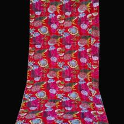 Red Flower Superior Indian Kantha Quilt, Patchwork, Bed Spread, Coverlet, Floral Throw, Handmade Cotton Bed-Cover, Twin/ Queen/King Sizes Quilts - thumbnail 4