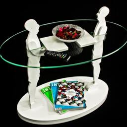 Handcrafted Birch Sculpture Coffee Table With Glass Top & Storage - thumbnail 3