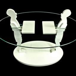 Handcrafted Birch Sculpture Coffee Table With Glass Top & Storage - thumbnail 2