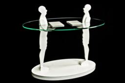 Handcrafted Birch Sculpture Coffee Table With Glass Top & Storage - thumbnail 1