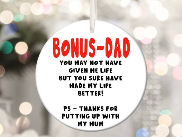 Step-Dad Bonus Dad Stepdad Step Parent Personalised Christmas Bauble Funny Gift Present Keepsake Novelty Tree Xmas For Him