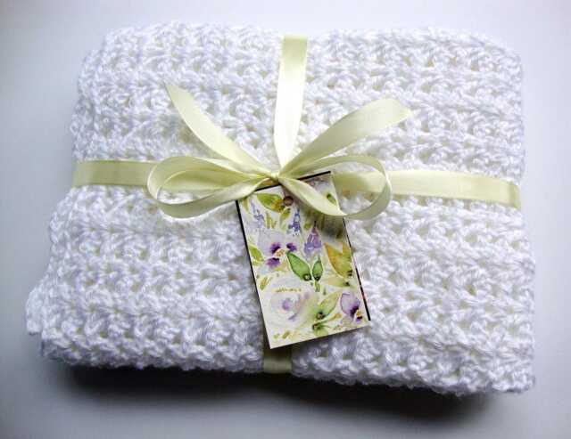 Crochet Baby Blanket White Acrylic Newborn Blanket, Christening Gift - image 1
