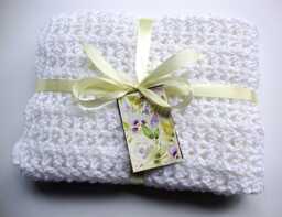 Crochet Baby Blanket White Acrylic Newborn Blanket, Christening Gift - thumbnail 1