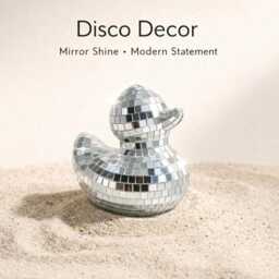 Disco Ball Duck Decor - Mirror Mosaic Statue Silver Gold Rose Home Accent - thumbnail 4