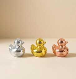 Disco Ball Duck Decor - Mirror Mosaic Statue Silver Gold Rose Home Accent - thumbnail 1