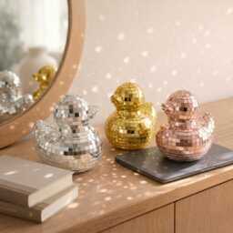 Disco Ball Duck Decor - Mirror Mosaic Statue Silver Gold Rose Home Accent - thumbnail 3