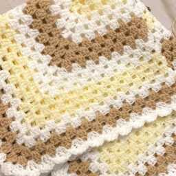 Crocheted Granny Square Baby Blanket Oatmeal , Lemon, White Acrylic Throw - thumbnail 2