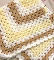 Crocheted Granny Square Baby Blanket Oatmeal , Lemon, White Acrylic Throw