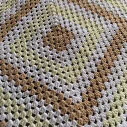 Crocheted Granny Square Baby Blanket Oatmeal , Lemon, White Acrylic Throw - thumbnail 4