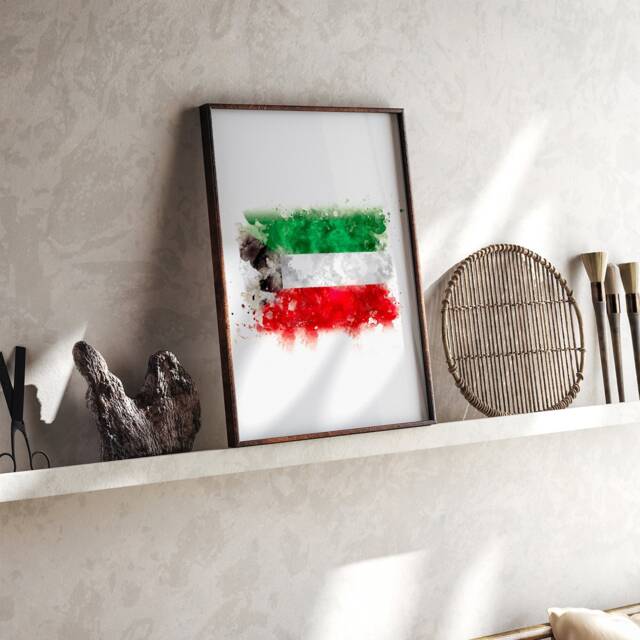Kuwait Watercolor Flag Wall Art Print - Travel Poster