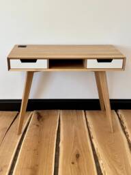 Small Wooden Writing Desk With Drawers, Work Office Solid Oak Desk