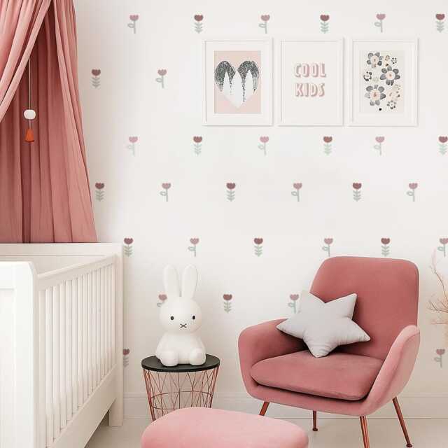 Meadow Flower Wall Stickers - Boho Wildflower Blush Floral Decals PVC Free, No Odour Reusable Fabric - image 1
