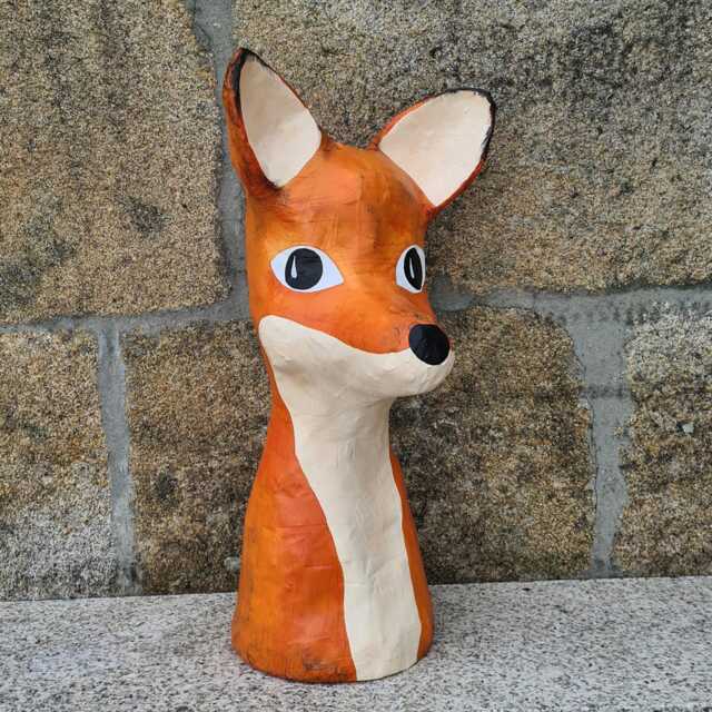 Paper-Mache Fox Head Totem, Big Franklin. Large Paper Sculpture, Original Home Decor - image 1