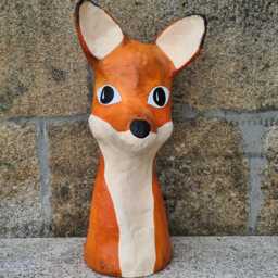 Paper-Mache Fox Head Totem, Big Franklin. Large Paper Sculpture, Original Home Decor - thumbnail 4