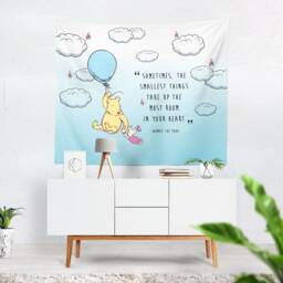 Winnie The Pooh Tapestry, Baby Shower Nursery Decor, Cotton-Poly Wall Hanging