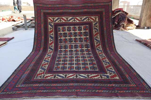6x9 Afghan Vintage Flatweave Rug, Soumak Geometric Kilim Handmade Wool Oriental Boho Living Room Turkmen Tribal Rug - image 1