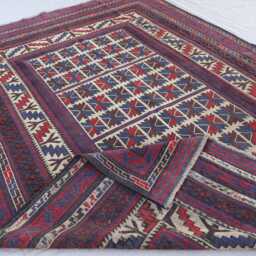 6x9 Afghan Vintage Flatweave Rug, Soumak Geometric Kilim Handmade Wool Oriental Boho Living Room Turkmen Tribal Rug - thumbnail 4