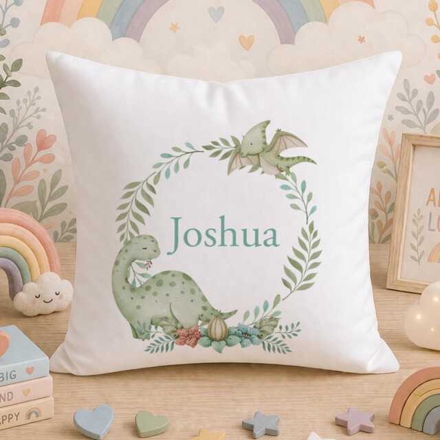 Personalised Dinosaur Cushion Cover, Custom Name Nursery For Child