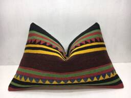 Vintage Turkish Kilim Pillow Cover, Handwoven Accent Cushion - 16x24 - thumbnail 1