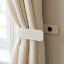 Curtain Holdbacks - White Tie Backs Wooden Hooks Modern Wall Mounted Black Fittings - thumbnail 1