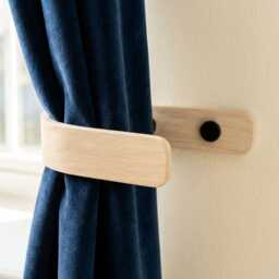 Curtain Holdbacks - White Tie Backs Wooden Hooks Modern Wall Mounted Black Fittings - thumbnail 4
