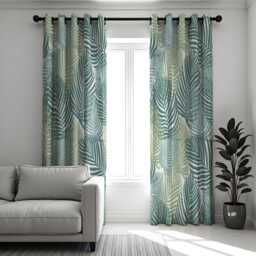 Green Tropical Palm Leaf Curtains, Modern Botanical Print Drapes, Teal & Sage Jungle Style Window Panels - thumbnail 3