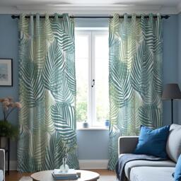 Green Tropical Palm Leaf Curtains, Modern Botanical Print Drapes, Teal & Sage Jungle Style Window Panels