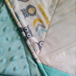 Baby Blanket, Gender Neutral, Handmade Modern Baby Quilt, Nursery, Shower Gift, Yellow Gray White, Owls, Chevron, Minky - thumbnail 4
