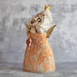 Fine Art Ceramics, Christmas Figurine, Ceramic Angel Sculpture, Angel, Orange - thumbnail 4