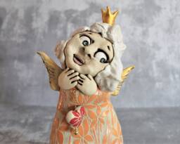 Fine Art Ceramics, Christmas Figurine, Ceramic Angel Sculpture, Angel, Orange