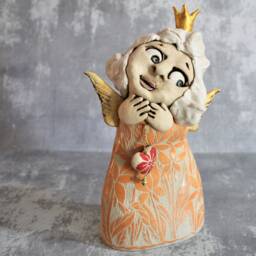 Fine Art Ceramics, Christmas Figurine, Ceramic Angel Sculpture, Angel, Orange - thumbnail 3