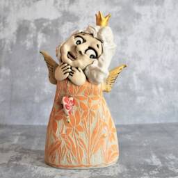 Fine Art Ceramics, Christmas Figurine, Ceramic Angel Sculpture, Angel, Orange - thumbnail 2