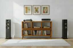Mid Century Modern Solid Wood Media Console - Vinyl Record Storage Cabinet, Turntable Stand
