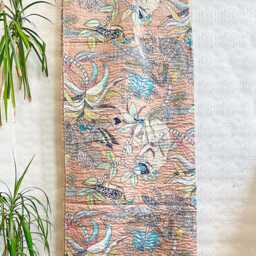 Kantha Stitch Pure Cotton Reversible Bed/Sofa Throw King Size Handmade Floral Dohar Quirky Pastel Neutral Tropical Exotic Forest Tribe - thumbnail 2