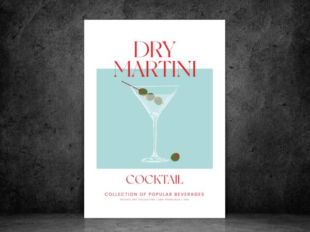 Dry Martini Cocktail Art Print Poster - Party Signature Drink Sign Trendy Wall Decor Minimalist Elegant Retro Gift A5 A4 A3 - image 1