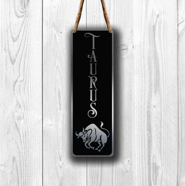 Taurus Zodiac Sign Wall Art Brushed Silver Hanging Plaque - image 1