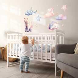 Animals Sky At Night Wall Stickers For Children's Room, Pink Kids Room Decor, Decal Baby Self Adhesive - thumbnail 3