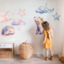Animals Sky At Night Wall Stickers For Children's Room, Pink Kids Room Decor, Decal Baby Self Adhesive - thumbnail 2