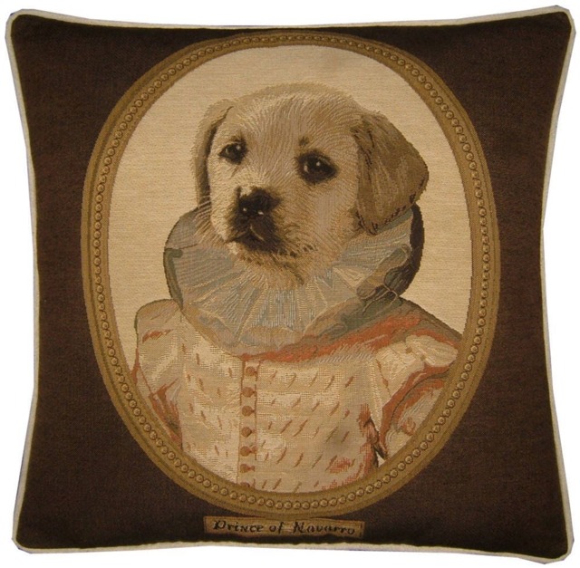 Sale Thierry Poncelet Yellow Labrador Puppy Cream Coat Brown Frame Woven Tapestry Cushion Cover Sham - image 1