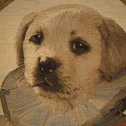 Sale Thierry Poncelet Yellow Labrador Puppy Cream Coat Brown Frame Woven Tapestry Cushion Cover Sham - thumbnail 2