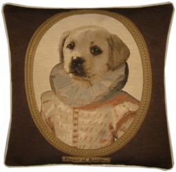 Sale Thierry Poncelet Yellow Labrador Puppy Cream Coat Brown Frame Woven Tapestry Cushion Cover Sham - thumbnail 1