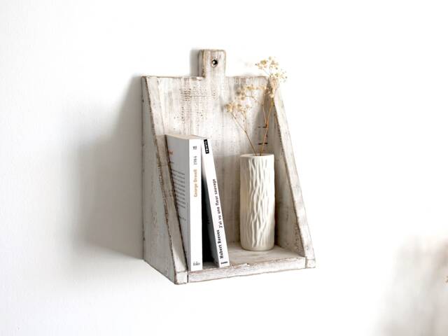 Small Rustic Wooden Wall Shelf, Minimalist White Shelf For Plants & Books, Wabi-Sabi Style, Handmade Decorative - image 1